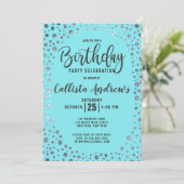 Aqua Blauwgroen Silver Glitter Confetti Border Ver Kaart (Staand voorkant)