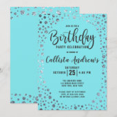 Aqua Blauwgroen Silver Glitter Confetti Border Ver Kaart (Voorkant / Achterkant)