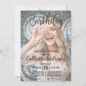 Aqua Blauwgroen Silver Glitter Confetti Foto Verja Kaart (Voorkant)