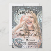 Aqua Blauwgroen Silver Glitter Confetti Photo Afst Kaart (Voorkant)