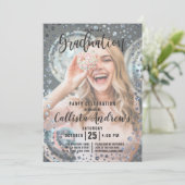Aqua Blauwgroen Silver Glitter Confetti Photo Afst Kaart (Staand voorkant)