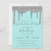 Aqua Blauwgroen Silver Glitter Drips Graduation Pa Kaart (Voorkant)