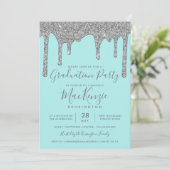 Aqua Blauwgroen Silver Glitter Drips Graduation Pa Kaart (Staand voorkant)