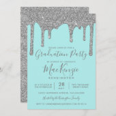 Aqua Blauwgroen Silver Glitter Drips Graduation Pa Kaart (Voorkant / Achterkant)