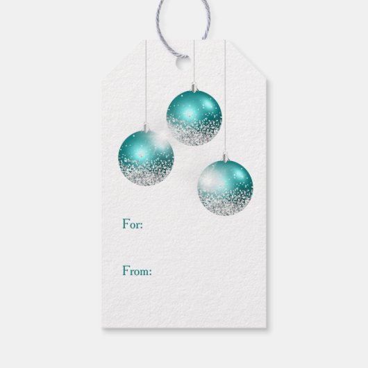 Aqua Blauwgroen Silver Glitter-kerstlampen Cadeaulabel (Achterkant)