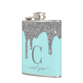 Aqua Blauwgroen Silver Sparkle Glitter Drift Monog Heupfles (Links)