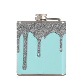 Aqua Blauwgroen Silver Sparkle Glitter Drift Monog Heupfles (Achterkant)