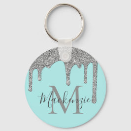 Aqua Blauwgroen Silver Sparkle Glitter Drift Monog Sleutelhanger