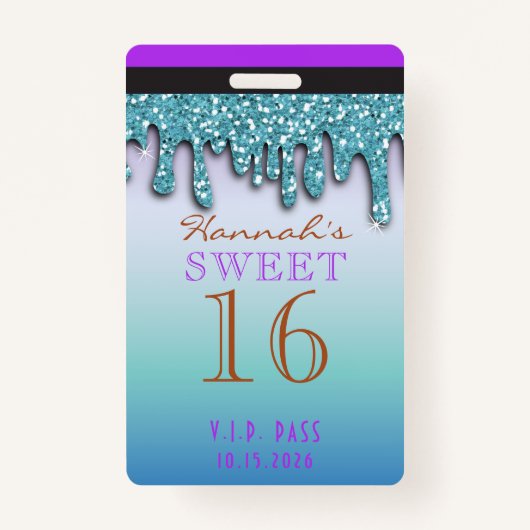 Aqua Blauwgroen Sparkle Drippy Drip Sweet Sixteen  Badge (Voorkant)