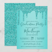 Aqua Blauwgroen sparkle Glitter Drift Graduparty Kaart (Voorkant / Achterkant)