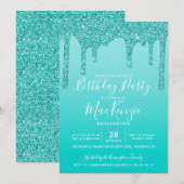 Aqua Blauwgroen sparkle Glitter drijft elk jaar op Kaart (Voorkant / Achterkant)