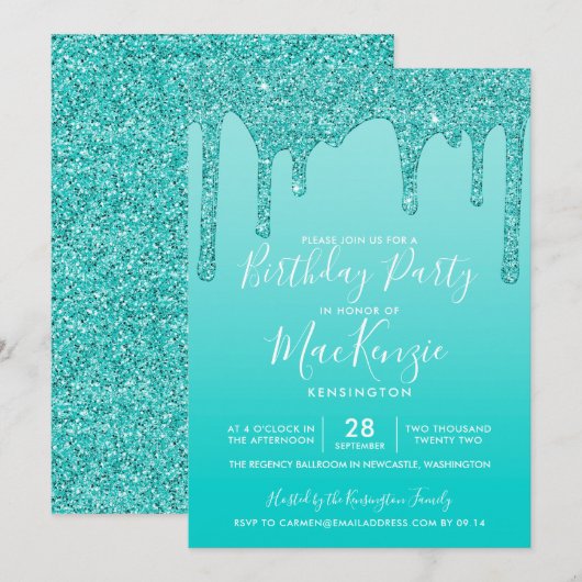 Aqua Blauwgroen sparkle Glitter drijft elk jaar op Kaart (Voorkant / Achterkant)