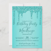 Aqua Blauwgroen sparkle Glitter drijft elk jaar op Kaart (Voorkant)