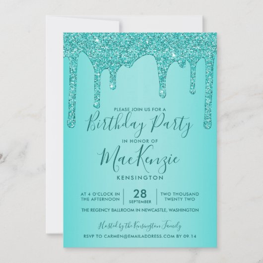 Aqua Blauwgroen sparkle Glitter drijft elk jaar op Kaart (Voorkant)