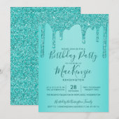 Aqua Blauwgroen sparkle Glitter drijft elk jaar op Kaart (Voorkant / Achterkant)