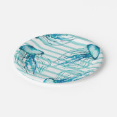 Aqua Blauwgroen Stripes Waterverf Jellyfish Papieren Bordje (Gekanteld)