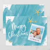 Aqua Blauwgroen Tropische Waterverf Vroegere kerst (Voorkant / Achterkant)