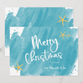 Aqua Blauwgroen Tropische Waterverf Vroegere kerst (Voorkant / Achterkant)