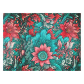 Aqua, Blauwgroen, turkoois en grijs bloemmotief Tafelkleed (Voorkant (Horizontaal))