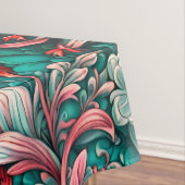 Aqua, Blauwgroen, turkoois en grijs bloemmotief Tafelkleed (Voorbeeld)