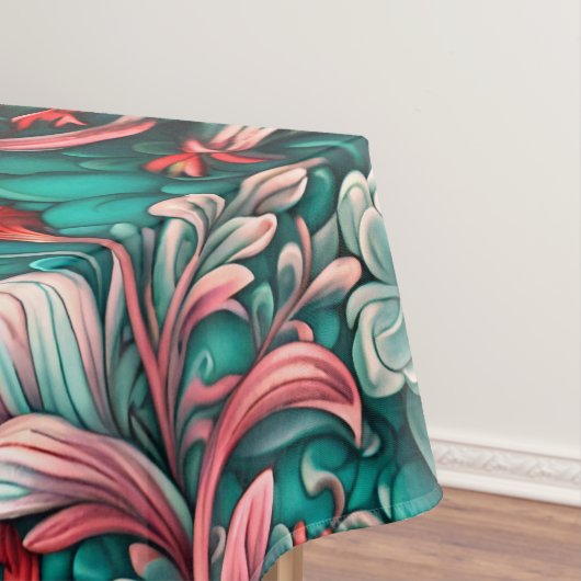 Aqua, Blauwgroen, turkoois en grijs bloemmotief Tafelkleed (Voorbeeld)