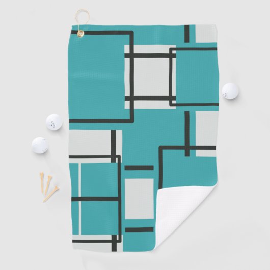 Aqua Blauwgroen Turquoise Black Off White Pattern  Golfhanddoek (Insitu)