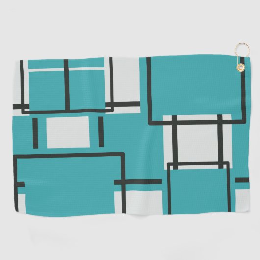 Aqua Blauwgroen Turquoise Black Off White Pattern Golfhanddoek (Horizontaal)
