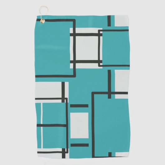 Aqua Blauwgroen Turquoise Black Off White Pattern  Golfhanddoek (Voorkant)