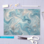 Aqua Blauwgroen Turquoise Blauw Wit Zilver Marmer Tissuepapier (Craft)