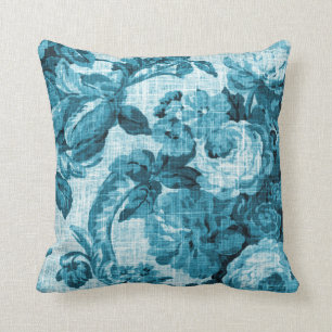 Aqua Blauwgroen Turquoise Blue  Floral Toile Kussen