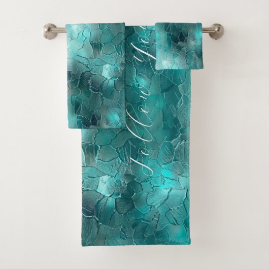 Aqua Blauwgroen Turquoise Glam Dreams Bad Handdoek (Insitu)