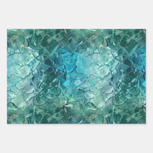 Aqua Blauwgroen Turquoise Glam Inpakpapier Vel (Voorkant 3)