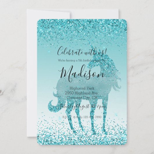 Aqua Blauwgroen Turquoise Sparkle Eenhoorn Kaart (Voorkant)