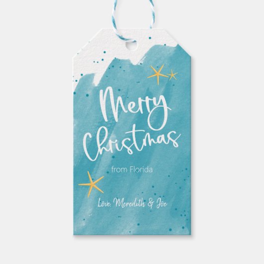 Aqua Blauwgroen Waterverf Met de dikke kerst Cadeaulabel (Voorkant)