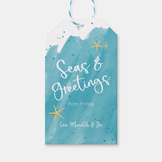 Aqua Blauwgroen Waterverf Met een  oog gewaardeerd Cadeaulabel (Voorkant)