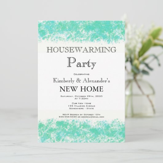 Aqua Blauwgroen Waterverf Uitnodiging tot opwarmin (Staand voorkant)