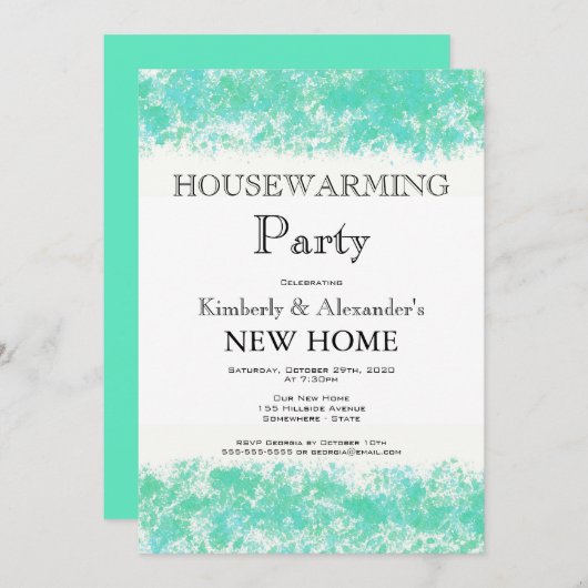 Aqua Blauwgroen Waterverf Uitnodiging tot opwarmin (Voorkant / Achterkant)