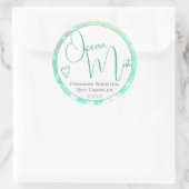 Aqua Blauwgroen White Modern Calligraphy Script He Ronde Sticker (Tas)