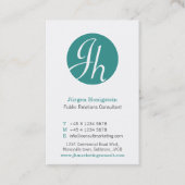 Aqua blauwgroen witte cirkel initiaal modern visitekaartje (Voorkant)