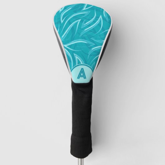 Aqua Blauwgroen Witte Golven Monogram Golfheadcover (Voorkant)