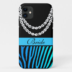 Aqua blauwgroen zebra strepen bruinparelpareltje i Case-Mate iPhone case