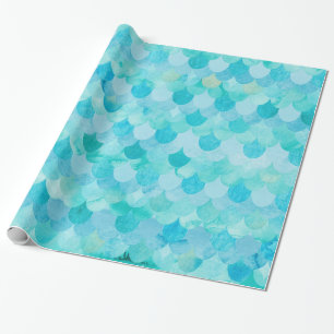 Aqua Blauwgroen Zeemeermin schaalt het Patroon van Cadeaupapier