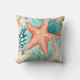 Aqua Blauwgroen zeester Beachy Seashell Pattern Kussen