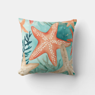 Aqua Blauwgroen zeester Beachy Seashell Pattern Kussen