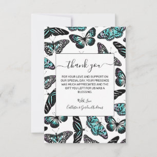 Aqua Blauwgroen zwart Butterflies Waterverf Patroo Bedankkaart