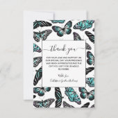 Aqua Blauwgroen zwart Butterflies Waterverf Patroo Bedankkaart (Voorkant)