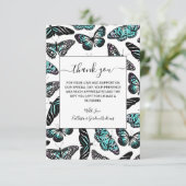 Aqua Blauwgroen zwart Butterflies Waterverf Patroo Bedankkaart (Staand voorkant)