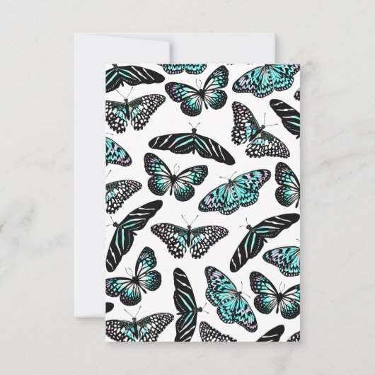 Aqua Blauwgroen zwart Butterflies Waterverf Patroo Bedankkaart (Achterkant)