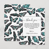 Aqua Blauwgroen zwart Butterflies Waterverf Patroo Bedankkaart (Voorkant / Achterkant)