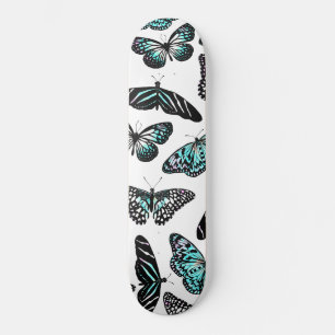 Aqua Blauwgroen zwart Butterflies Waterverf Patroo Persoonlijk Skateboard